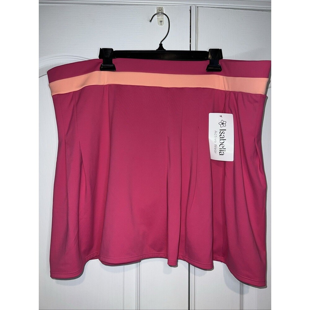 Isabella Active Wear Pleated Skort Women Plus 2X Pink Pull On Inner Pocket NEW